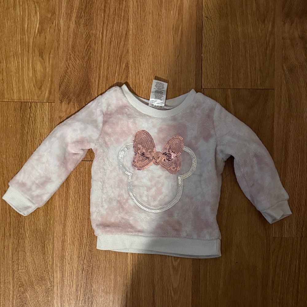 Disney Pink and White Sweatshirt with Sequin Ears
